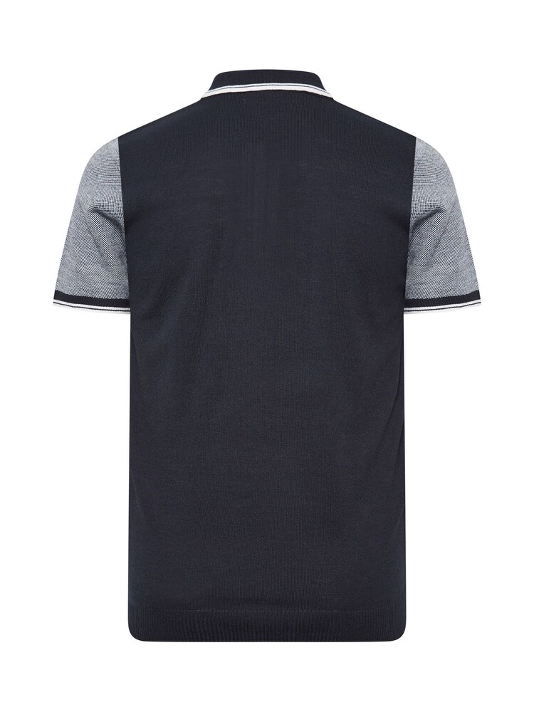 BadRhino Big & Tall Blue Knitted Zip Polo Shirt - Image 3 of 3