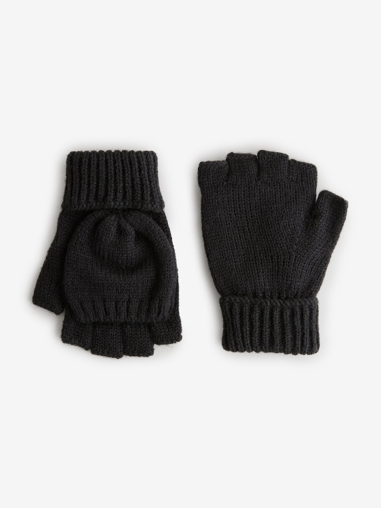 Noir - Gants sans doigts avec attache de moufle (3-16ans) - Image 1 de 3
