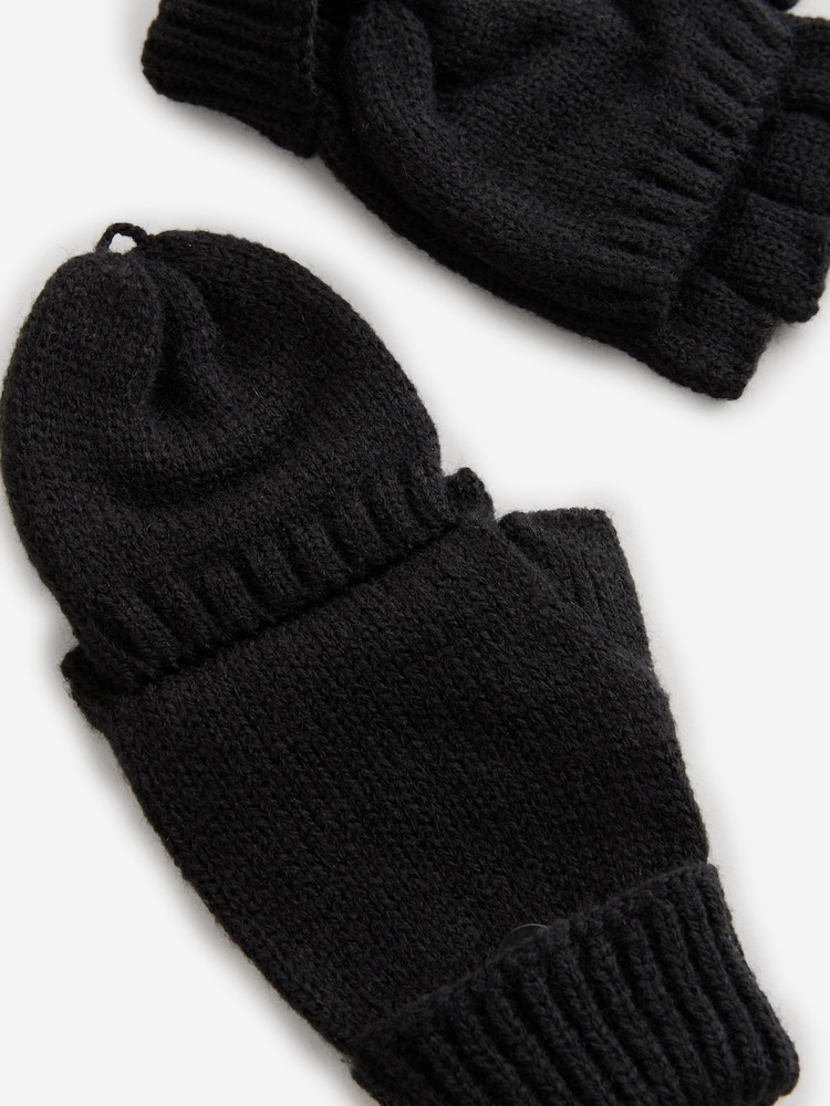 Noir - Gants sans doigts avec attache de moufle (3-16ans) - Image 2 de 3