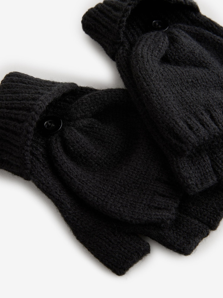 Noir - Gants sans doigts avec attache de moufle (3-16ans) - Image 3 de 3