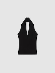 Reiss Black Tilly Knitted Panelled Halter Neck Top - Image 2 of 5