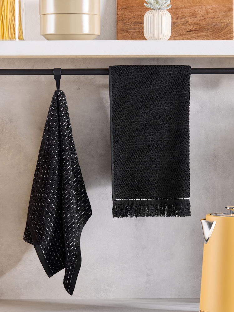 Set of 2 Black Terry Tea Towels - Image 1 of 4