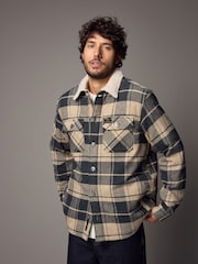 Grey/Neutral Borg Lined Check Shacket - Image 1 of 12
