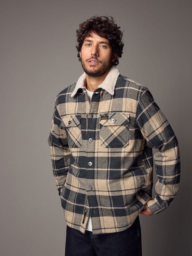 Grey/Neutral Borg Lined Check Shacket - Image 1 of 12