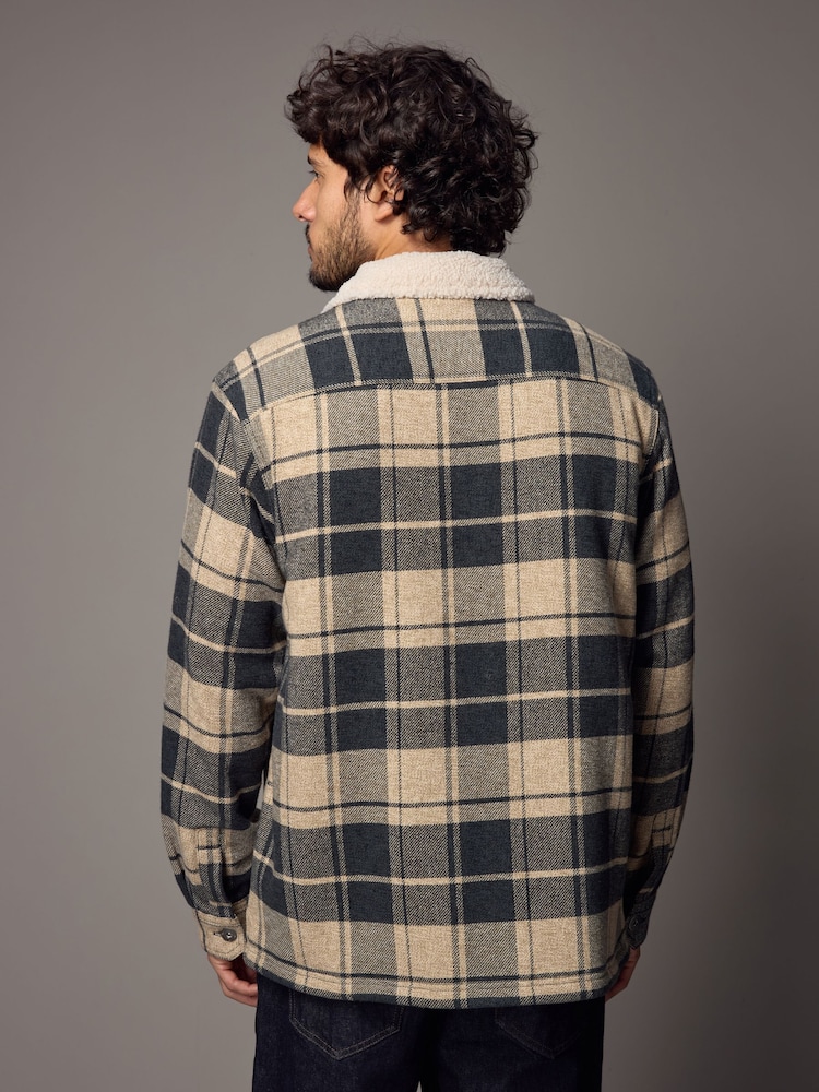 Grey/Neutral Borg Lined Check Shacket - Image 2 of 12