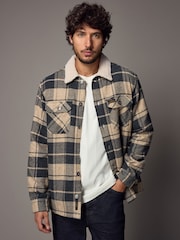 Grey/Neutral Borg Lined Check Shacket - Image 3 of 12