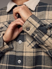 Grey/Neutral Borg Lined Check Shacket - Image 4 of 12