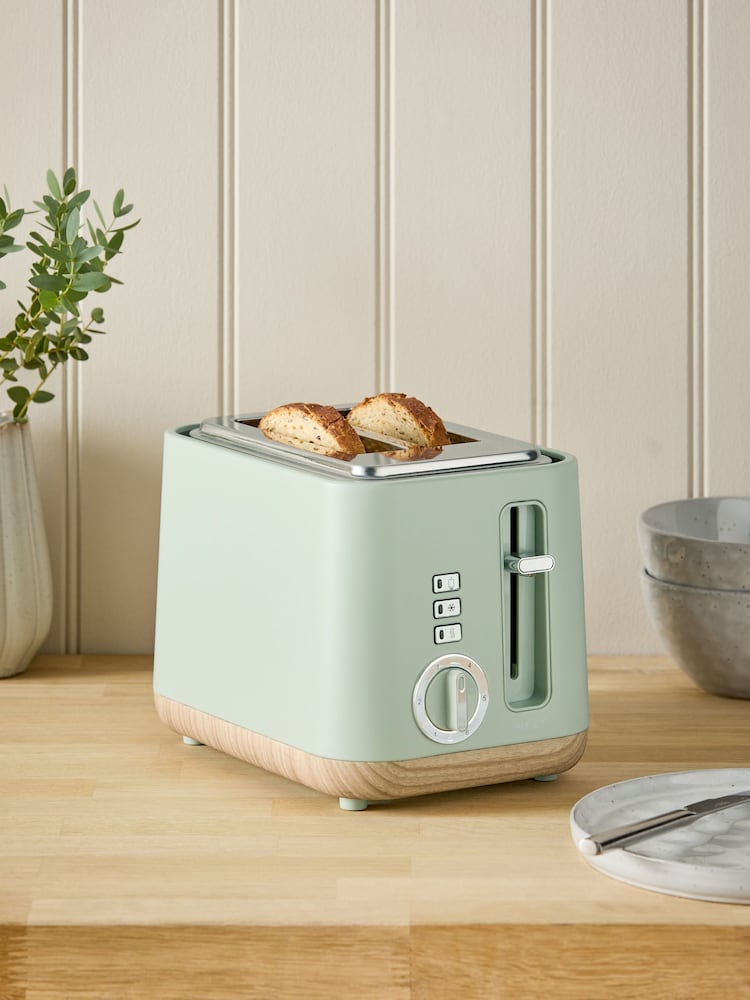 Sage Green Bronx Wood Effect 2 Slice Toaster - Image 1 of 5
