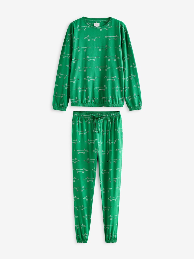 Green Mr Fox Scion at Next 100% Cotton Long Sleeve Pyjamas - Image 4 of 8