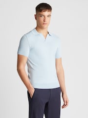 Remus Uomo Blue Slim Fit Knitted 100% Cotton Short Sleeve Polo Shirt - Image 1 of 6