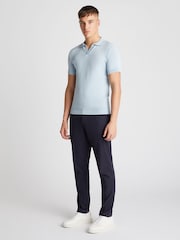 Remus Uomo Blue Slim Fit Knitted 100% Cotton Short Sleeve Polo Shirt - Image 2 of 6