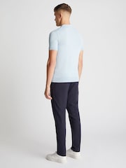 Remus Uomo Blue Slim Fit Knitted 100% Cotton Short Sleeve Polo Shirt - Image 3 of 6