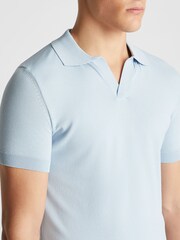 Remus Uomo Blue Slim Fit Knitted 100% Cotton Short Sleeve Polo Shirt - Image 5 of 6