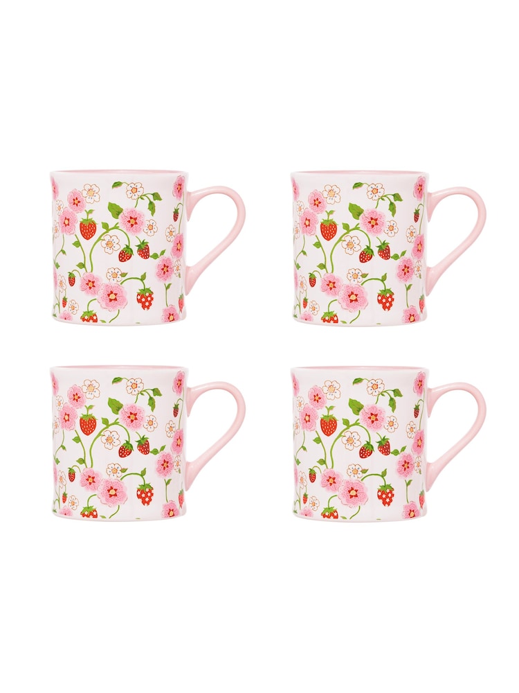 Cath Kidston Set of 4 Cream Strawberry Mollie Mugs - Image 2 of 3
