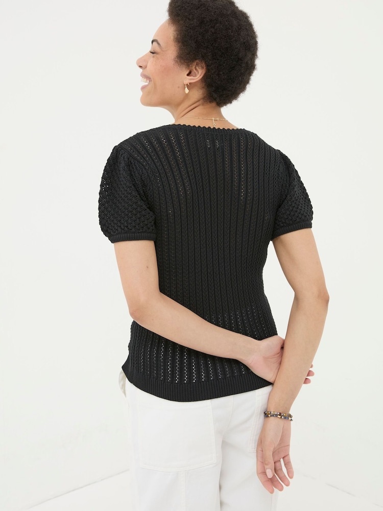 FatFace Ava Black Stitch Knit T-Shirt - Image 2 of 5
