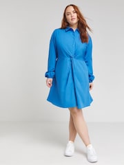 Simply Be Cobalt Blue Twist Front Cotton Shirt Dress - Image 1 of 4