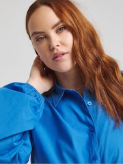 Simply Be Cobalt Blue Twist Front Cotton Shirt Dress - Image 4 of 4