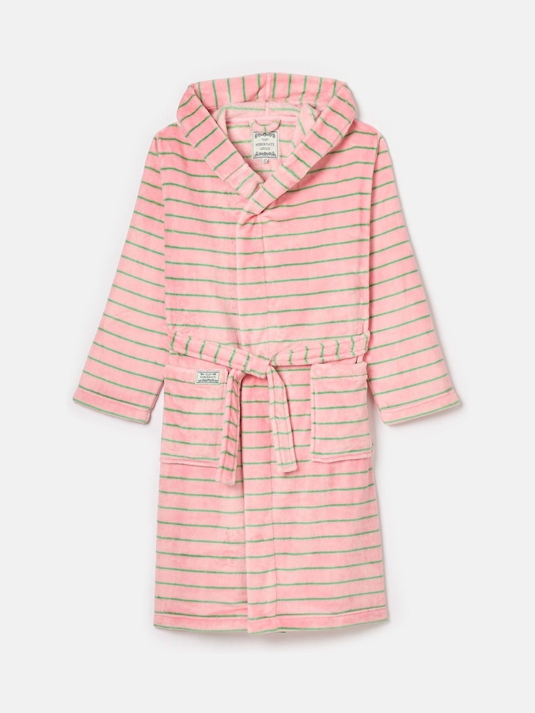 Joules Luna Pink Fleece Dressing Gown with Hood - Image 4 of 4