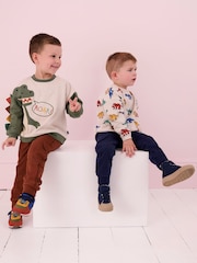 JoJo Maman Bébé Natural Dinosaur Construction Vehicle Print Sweatshirt - Image 4 of 8