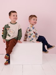 JoJo Maman Bébé Natural Dinosaur Construction Vehicle Print Sweatshirt - Image 5 of 8
