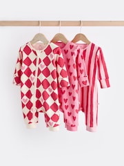 Red Heart 100% Cotton Two Way Zip Baby Footless Sleepsuit 3 Pack (0mths-3yrs) - Image 1 of 14