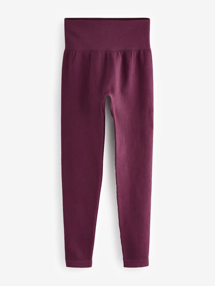 Rouge bordeaux - Legging taille haute côtelé sans coutures - Image 5 of 6