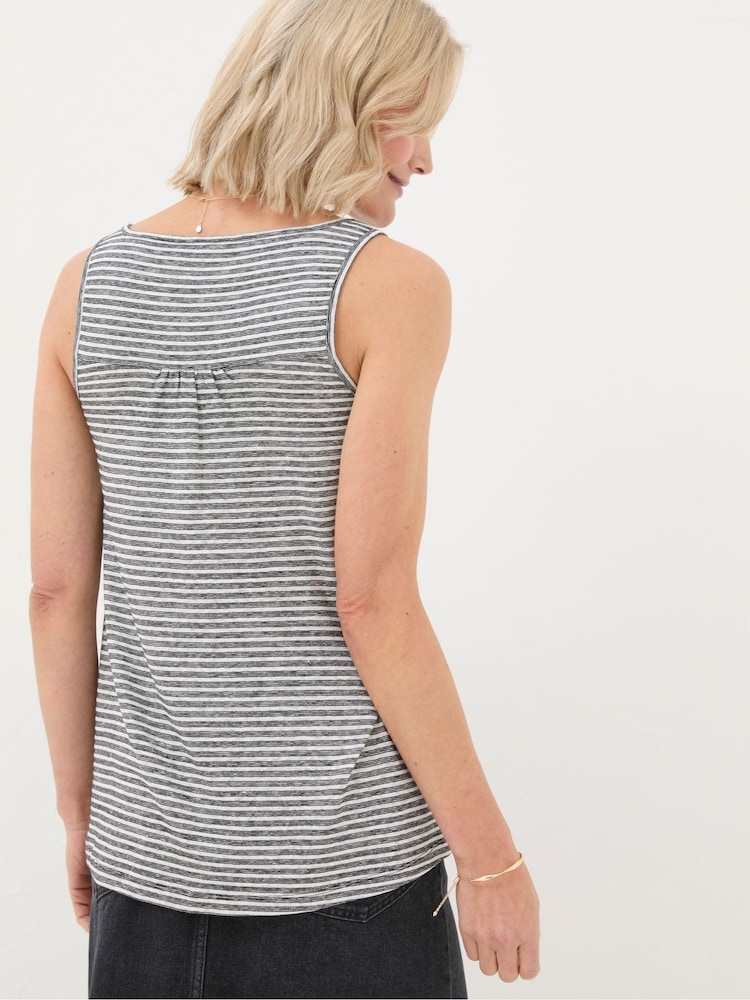 FatFace Flora Black Cotton Linen Stripe Vest - Image 2 of 5 FatFace Flora Black Cotton Linen Stripe Vest - Image 2 of 5