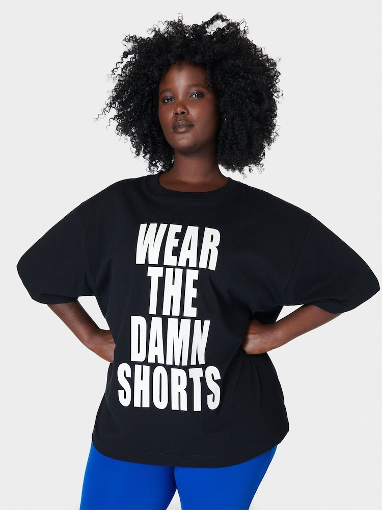 Sweaty Betty Black 100% Cotton Wear The Damn Shorts T-Shirt - Image 1 of 8