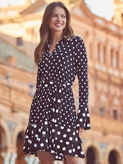 Sosandar Black Ruffle Hem Belted Shirt Dress - Image 2 of 5