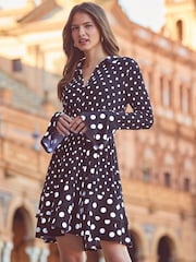 Sosandar Black Ruffle Hem Belted Shirt Dress - Image 3 of 5
