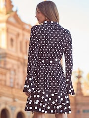Sosandar Black Ruffle Hem Belted Shirt Dress - Image 4 of 5
