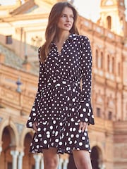 Sosandar Black Ruffle Hem Belted Shirt Dress - Image 5 of 5