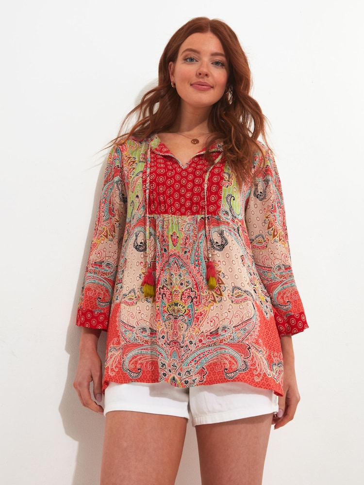 Joe Browns Relaxed Fit Scarf Print Tie-Neck Top - Bild 1 von 5