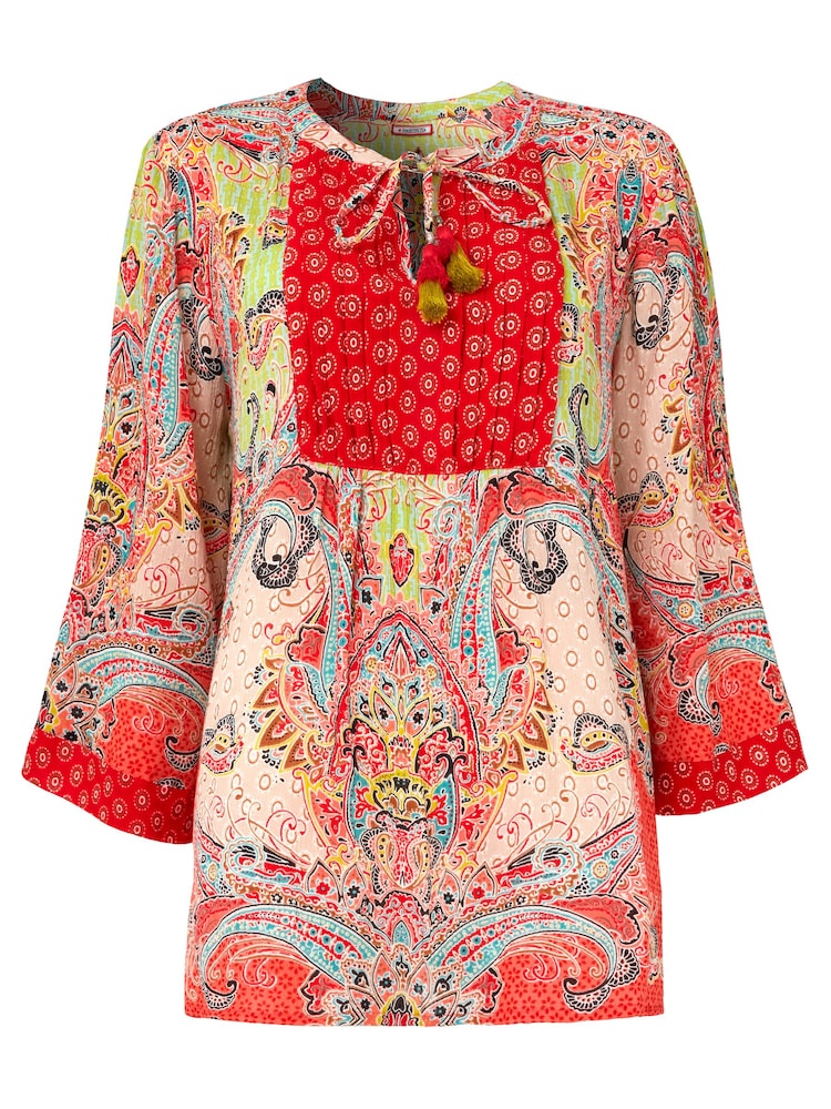 Joe Browns Red Relaxed Fit Scarf Print Tie-Neck Top - Image 5 of 5 Joe Browns Red Relaxed Fit Scarf Print Tie-Neck Top - Image 5 of 5