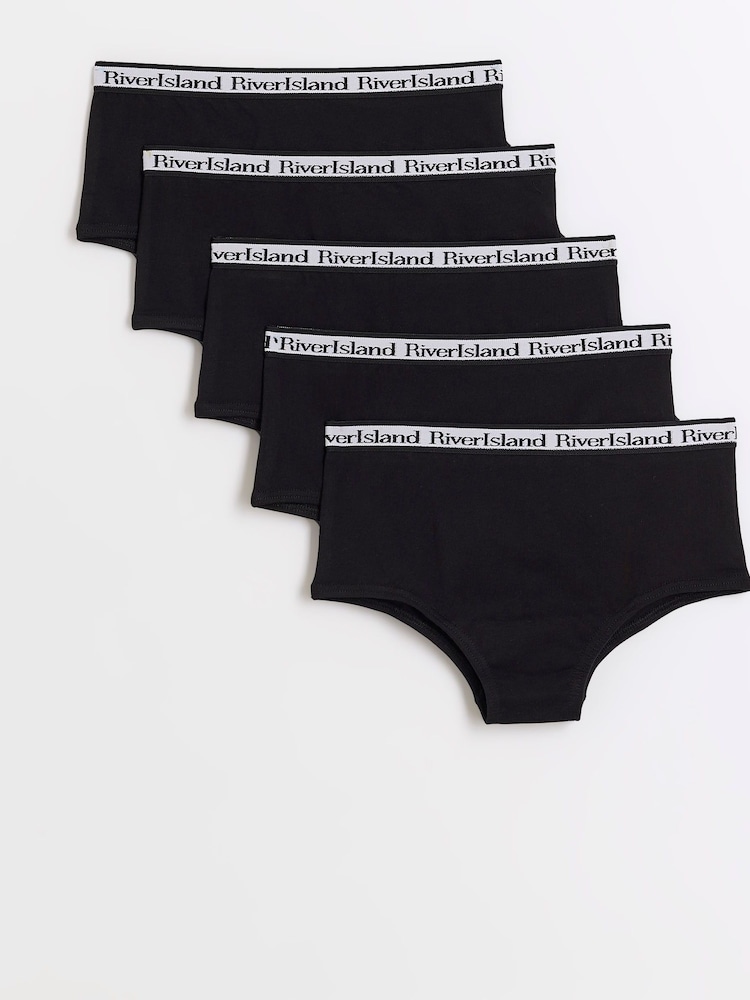 River Island Black Girls Hipster 100% Cotton Briefs 5 Pack - Image 1 of 3