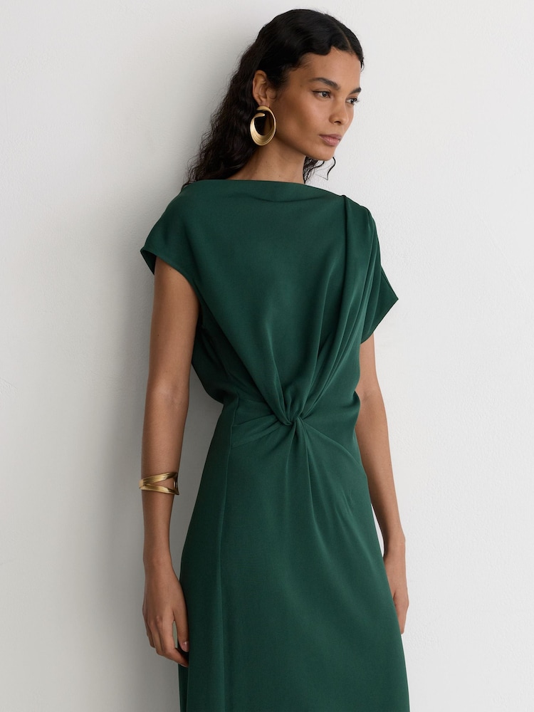 Reiss Teal Green Beth Off-Shoulder Tuck-Detail Midi Dress - Image 1 of 7 Reiss Teal Green Beth Off-Shoulder Tuck-Detail Midi Dress - Image 1 of 7