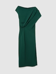Reiss Teal Green Beth Off-Shoulder Tuck-Detail Midi Dress - Image 2 of 7