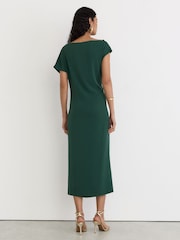 Reiss Teal Green Beth Off-Shoulder Tuck-Detail Midi Dress - Image 5 of 7