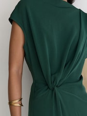 Reiss Teal Green Beth Off-Shoulder Tuck-Detail Midi Dress - Image 6 of 7