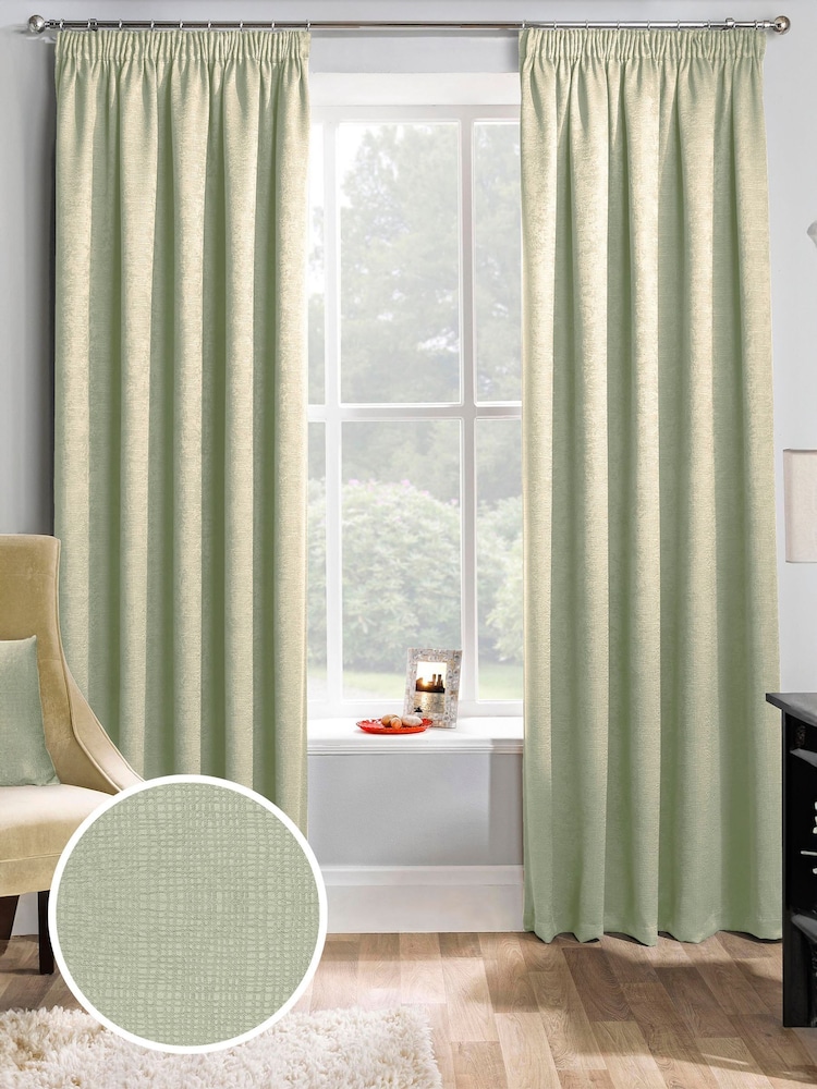Enhanced Living Green Matrix Ready Made Blackout Pencil Pleat Curtains - Image 1 of 4