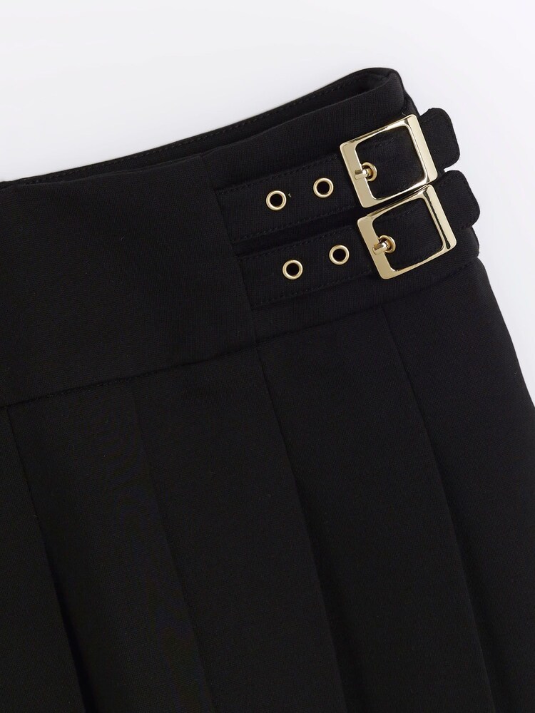 River Island Black Girls Pleated Buckle 100% Cotton Skirt - Image 2 of 3