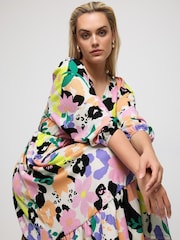 Yours Curve White LIMITED COLLECTION Floral Print Textured Wrap Dress - Image 5 of 6