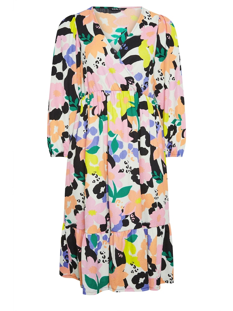 Yours Curve White LIMITED COLLECTION Floral Print Textured Wrap Dress - Image 6 of 6