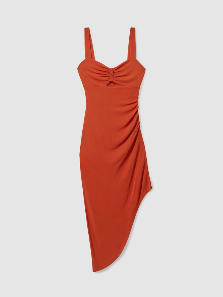 Reiss Rust Carla Jersey Ruched Midi Dress - Image 2 of 8