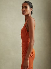 Reiss Rust Carla Jersey Ruched Midi Dress - Image 4 of 8