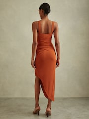 Reiss Rust Carla Jersey Ruched Midi Dress - Image 5 of 8