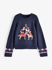 Blue Navy Dog Graphic Knitted Christmas Jumper - Image 5 of 7