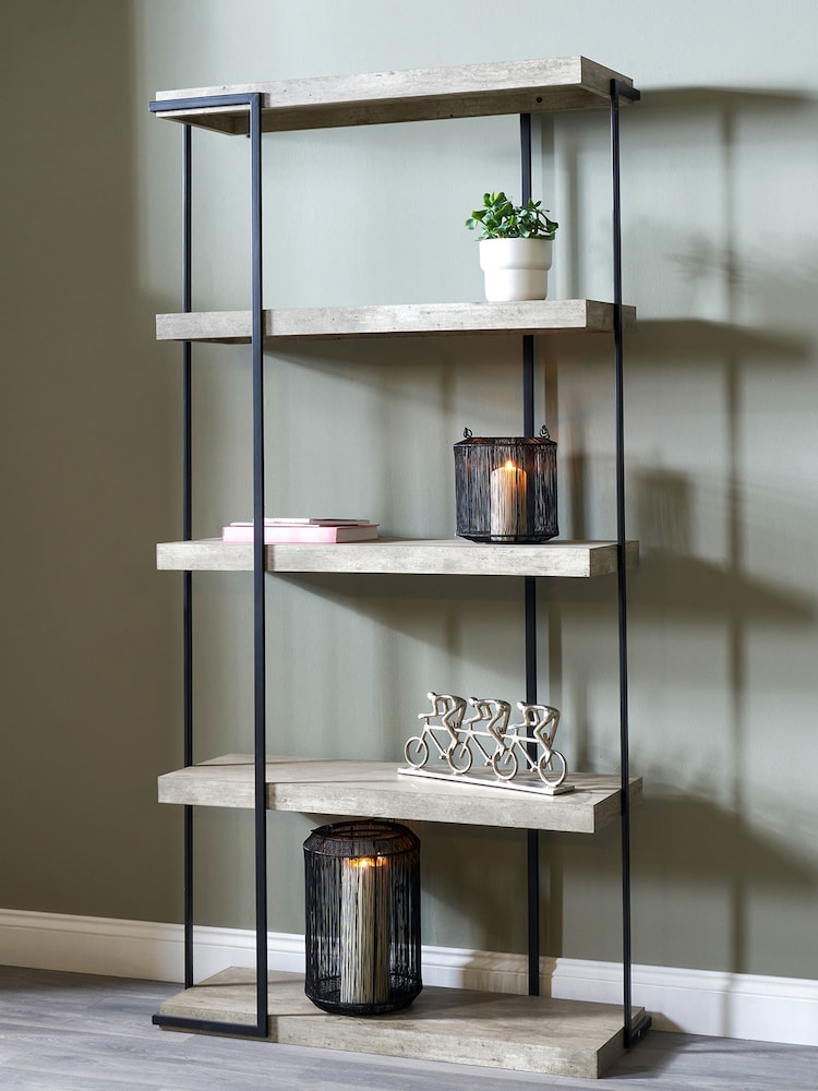 Pacific Grey Concrete Effect Wood and Iron 5 Shelf Unit - Image 1 of 6