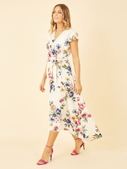 Mela Cream Wrap Dip Hem Dress - Image 1 of 5