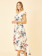 Mela Cream Wrap Dip Hem Dress - Image 3 of 5